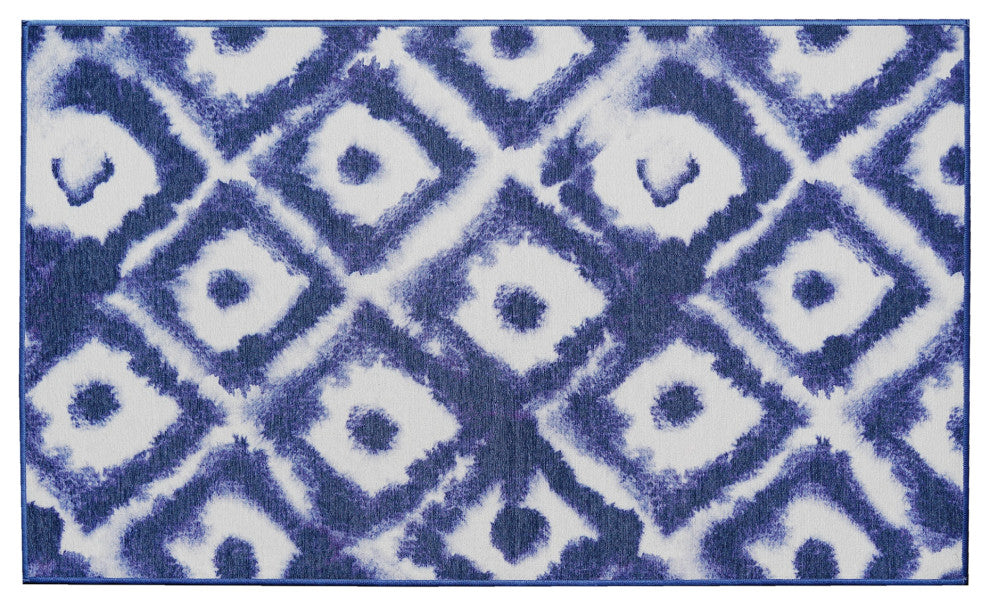 My Magic Carpet Washable Rug Shibori Geometric Diamond Blue, 3' X 5'