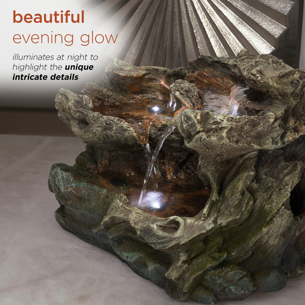 Alpine 3 Tier Rainforest Tabletop Fountain With LED Lights, 10"