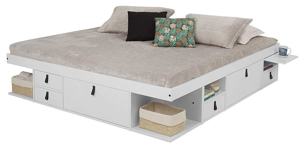 Memomad Bali Storage Platform Bed with Drawers (King Size, Off White)