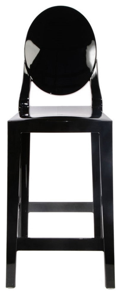 Designer Ghost Style Molded Plastic Bar Height Kitchen Stools For Dining, Black, Single Chair
