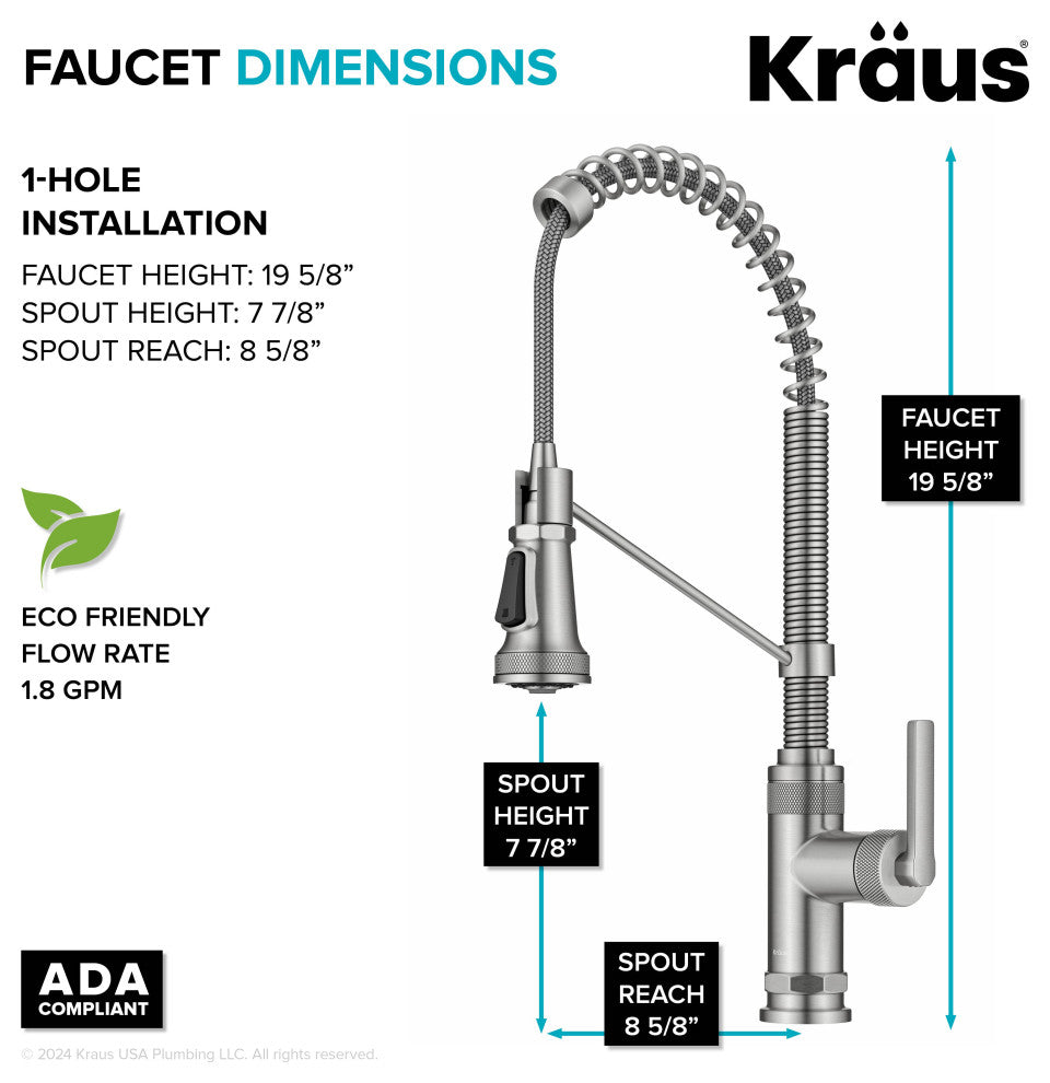 KRAUS Allyn Commercial Style 2-Function 1-Handle Pull Down Kitchen Faucet SFS