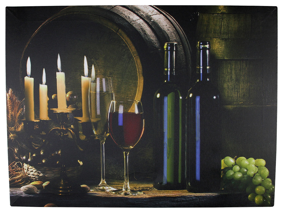 Battery Operated 5 LED Wine Country Candle Scene Canvas Wall Hanging, 15.75"