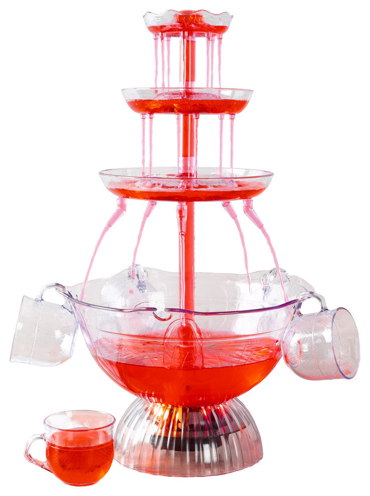 3-Tier Party Drink Dispenser 1.5-Gallon Punch Fountain LED Light Base, 5 Cups