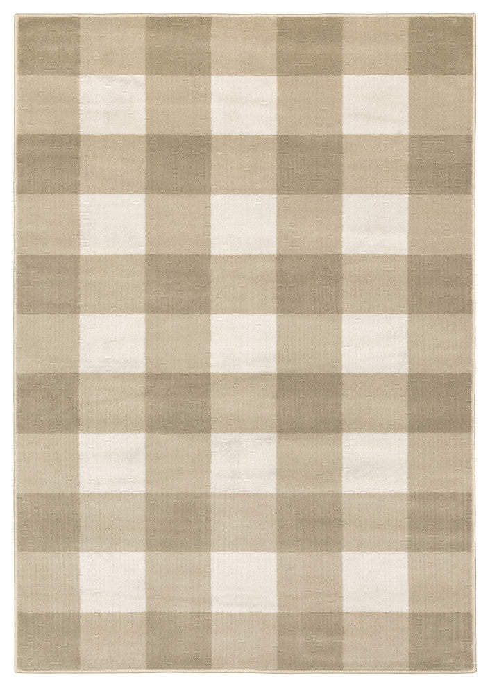 Garson Geometric Squares Area Rug, Beige, 5'3"x7'3"