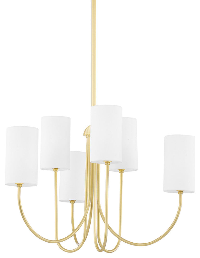 Harlem 6-Light Chandelier, Aged Brass Frame, White Shade