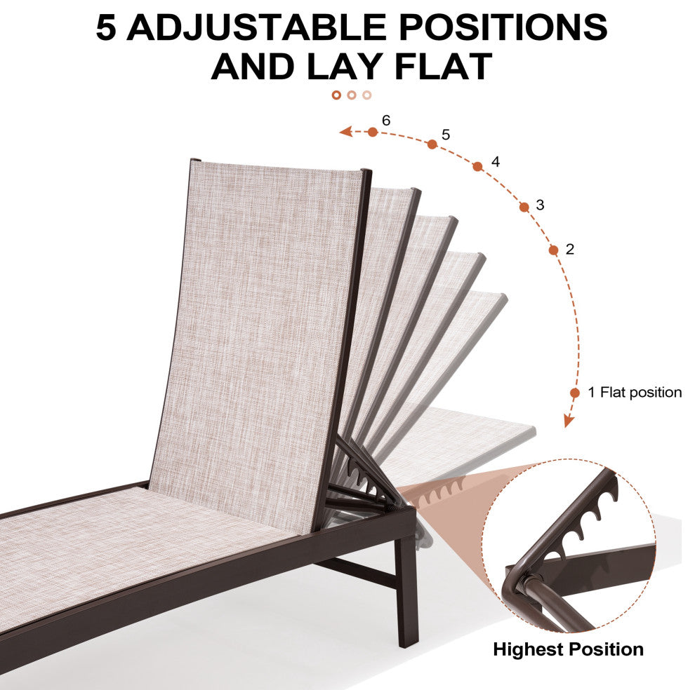 Outdoor Patio Aluminum Five-Position Adjustable Chaise Lounge Chair, Beige