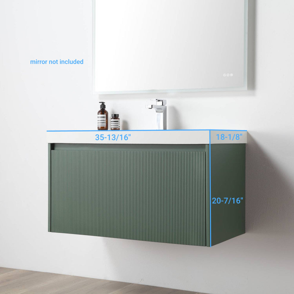 Floating Bathroom Vanity with Sink, Wall Mounted Vanity, Green, 36" W/ Sink