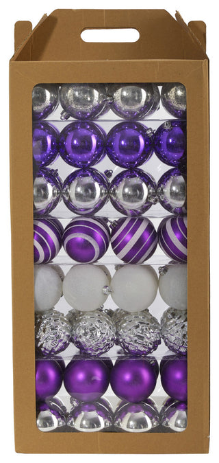 Holiday Shatterproof 64 Count Xmas Tree Ornament Set, 80mm With Re-Useable Box