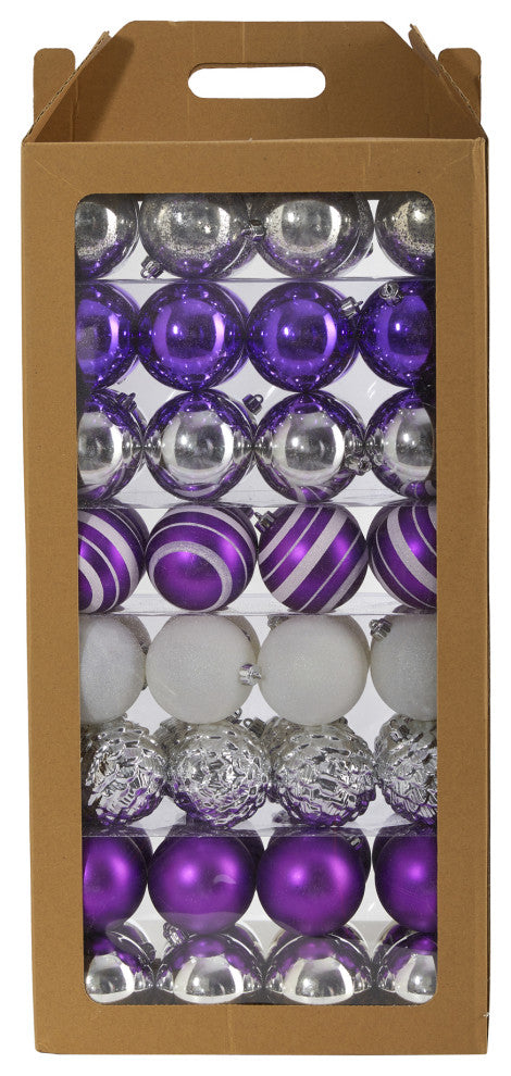 Holiday Shatterproof 64 Count Xmas Tree Ornament Set, 80mm With Re-Useable Box