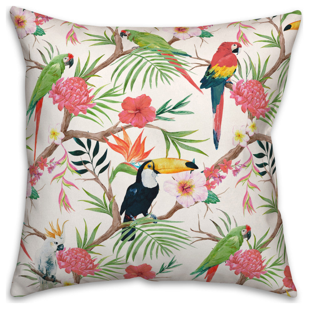 Tropical Birds 18x18 Indoor / Outdoor Pillow