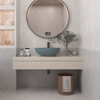 21in Bathroom Egg-shaped Concrete Vessel Sink With Drainer, Blue Ashes