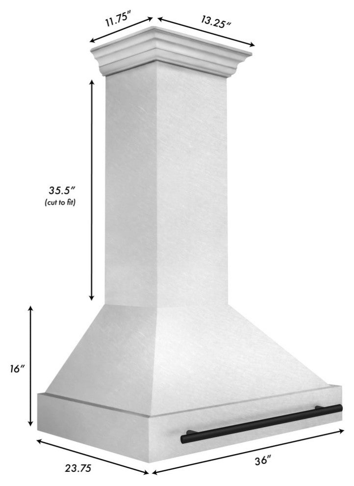 ZLINE 36 In. Wall Mount Hood, DuraSnow With DuraSnow Shell, 8654SNZ-36-MB