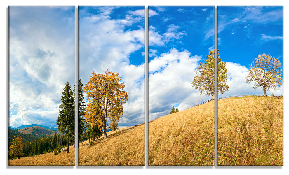 Mountain Autumn Panorama, Landscape Canvas Art Print, 48"x28", 4 Panels