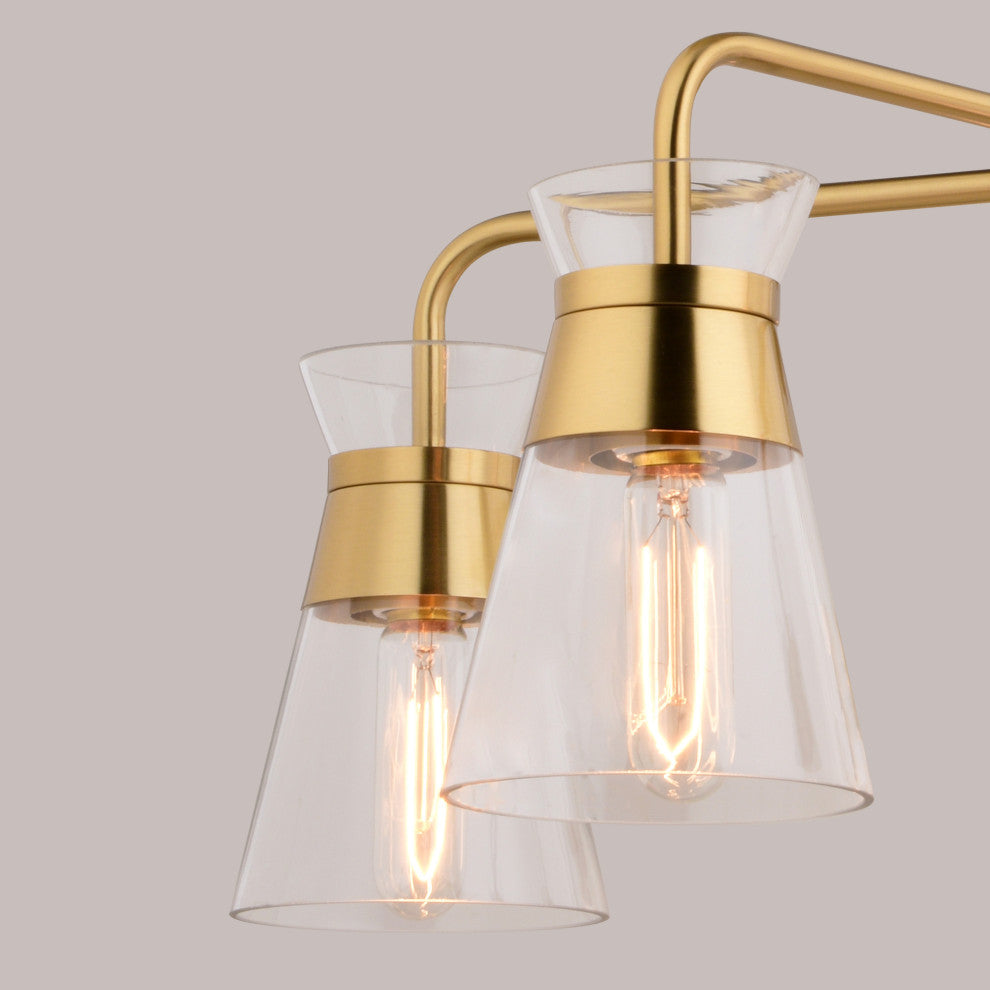 Harper 5 Light Gold Brass Mid-Century Modern Chandelier Clear Glass