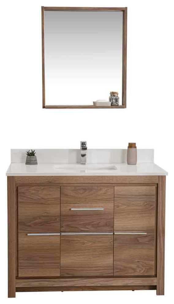 Mila Collection 42" Bathroom Vanity With Sink, Mirror, Countertop, Walnut Brown