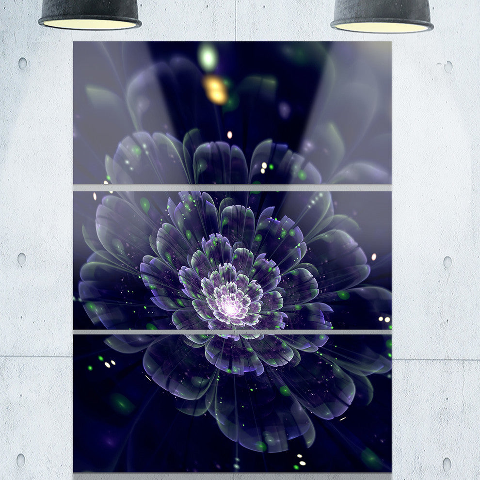 "Dark Blue Fractal Flower Digital Art" Metal Wall Art, 3 Panels, 28"x36"