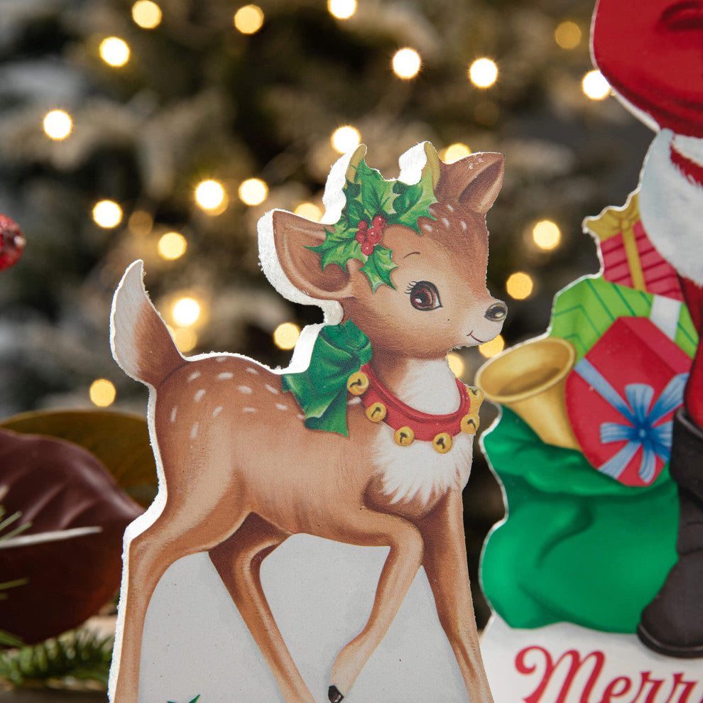 Wooden Christmas Santa, ELF, Reindeer Decor, 3-Piece Set
