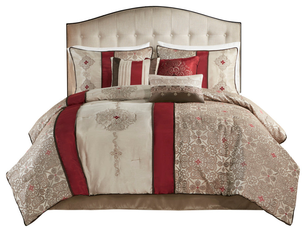 Madison Park Jacquard-Pieced 7-Piece Comforter Set With Embroidery, Queen