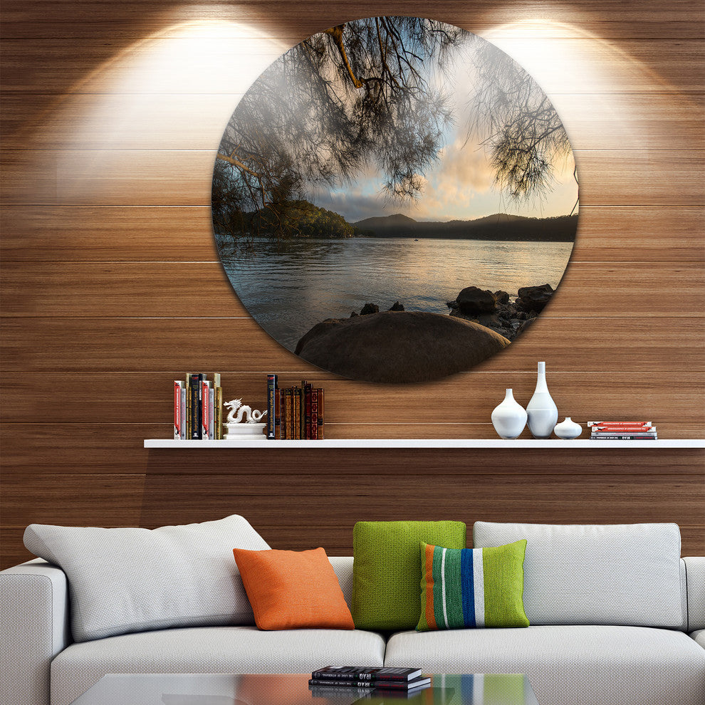 Sunrise From Hawsbury River, Seashore Large Disc Metal Wall Art, 23"