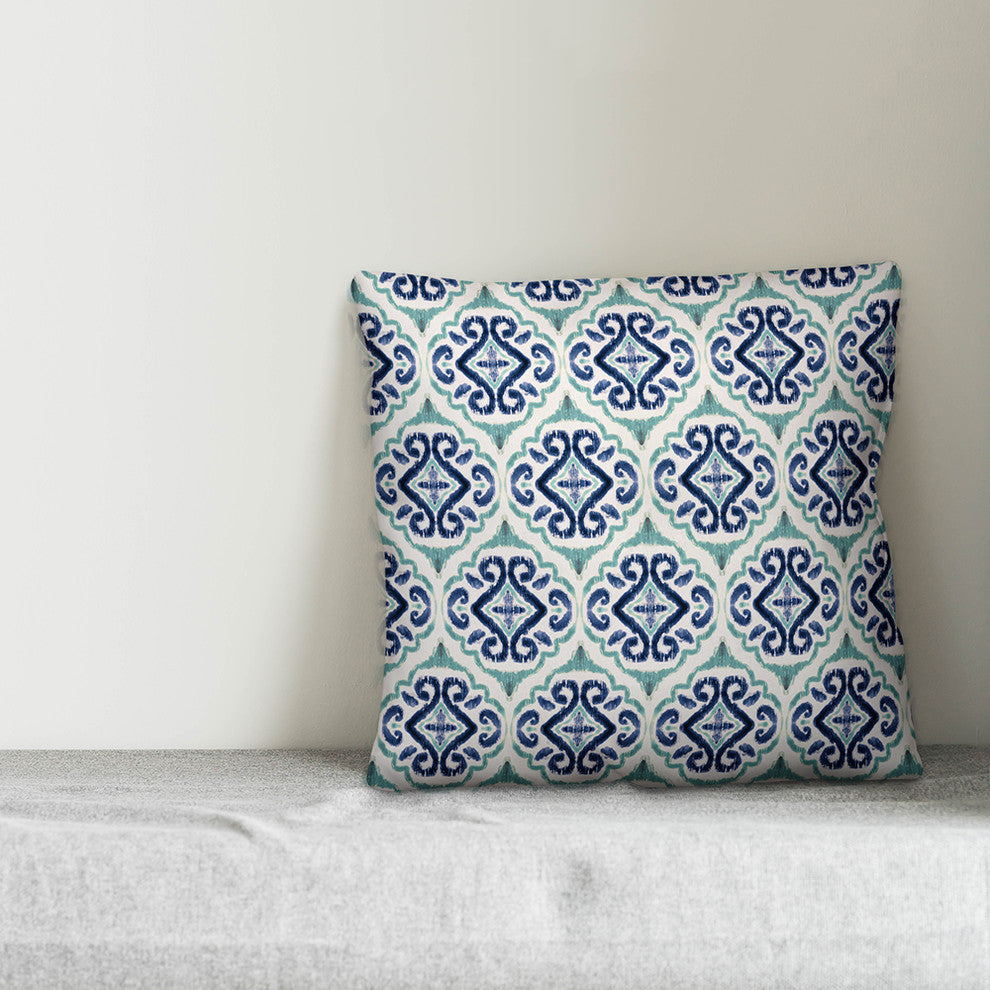 "Blue Watercolor Medallion" Outdoor Throw Pillow, 18"x18"