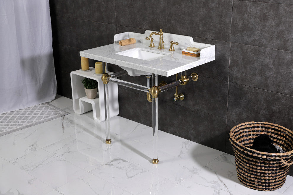 Kingston Brass LMS3630MASQ7 36" Carrara Marble Console Sink, Acrylic Legs