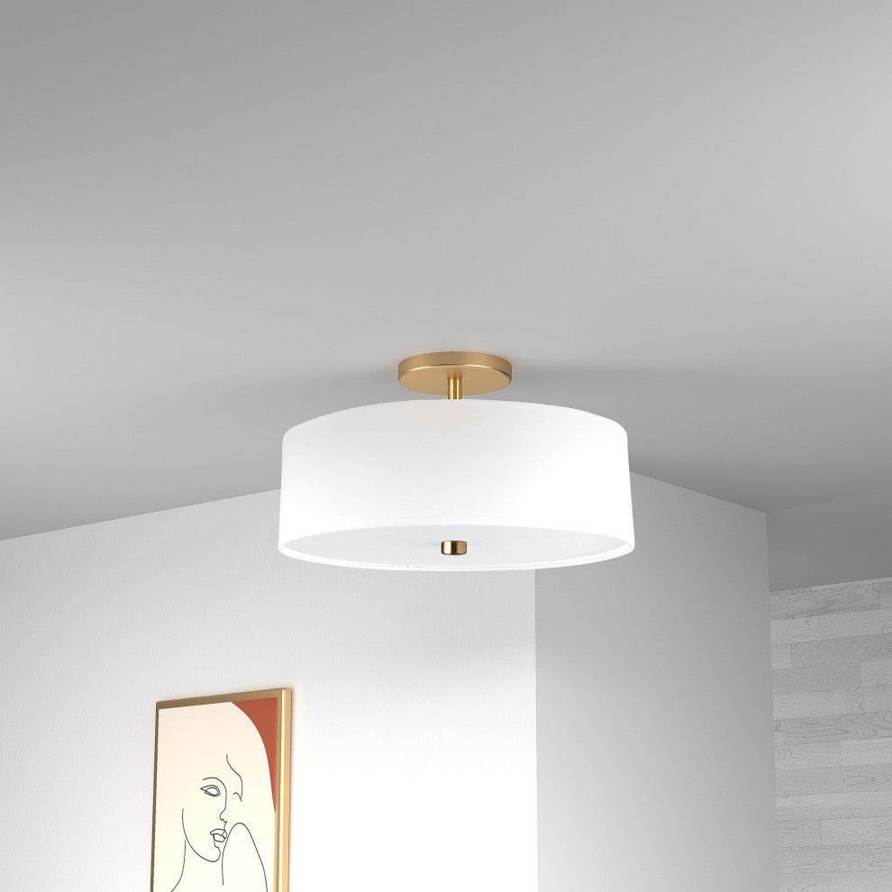Transitional Semi Flush Mount Bedroom Light Everly, Aged Brass/White