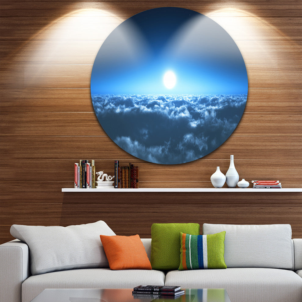 Night Flight Above Clouds, Round Wall Art Landscape, 36"