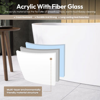 Lahore Freestanding Acrylic Soaking Bathtub, White, 66.9"l X 29.1"w
