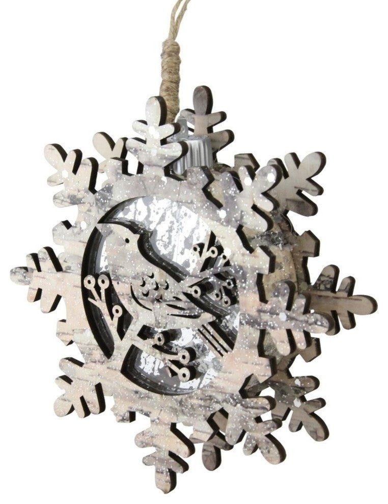 6" Luxury Pre-Lit Snowflake With Bird Christmas Ornament
