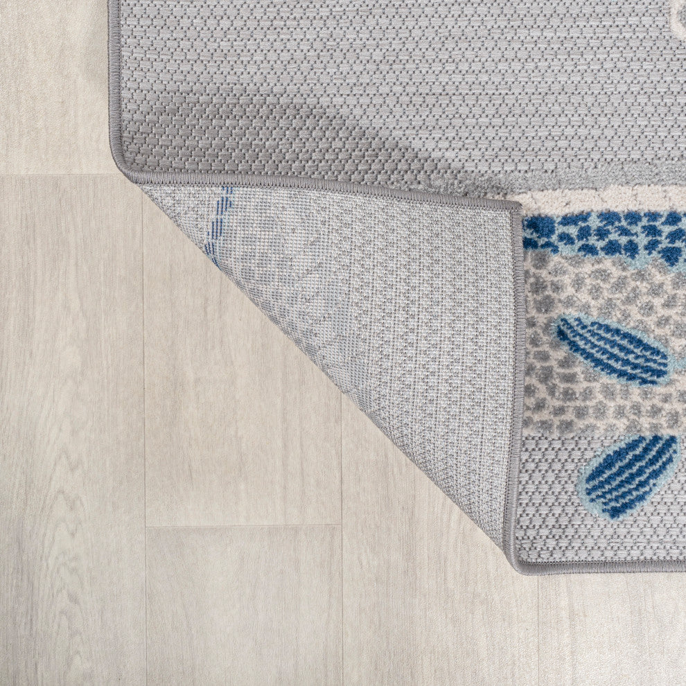 Algarve Modern Fish High-Low Indoor/Outdoor Area Rug, Gray/Navy, 5 X 8