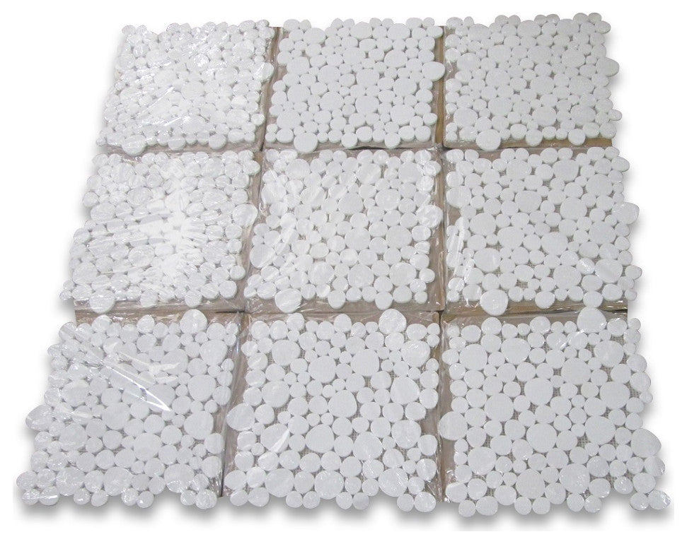 Thassos White Marble Heart Bubble Mosaic Tile Honed, 1 sheet