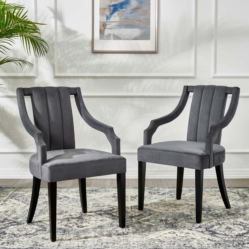 Virtue Performance Velvet Dining Chairs, Set of 2, Gray