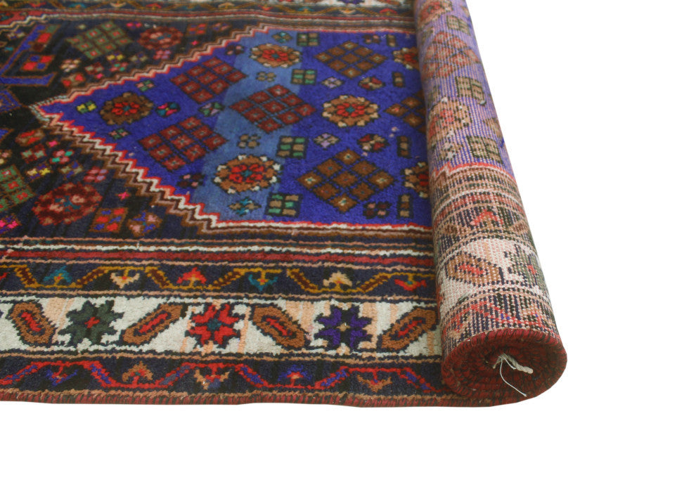 Fine Vintage Distressed Teleza Charcoal/Burgundy Runner, 3'1x7'7