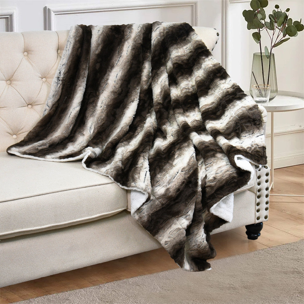 Elite Faux Fur Throw Blanket With Sherpa Backing, Claire, 50" X 60"