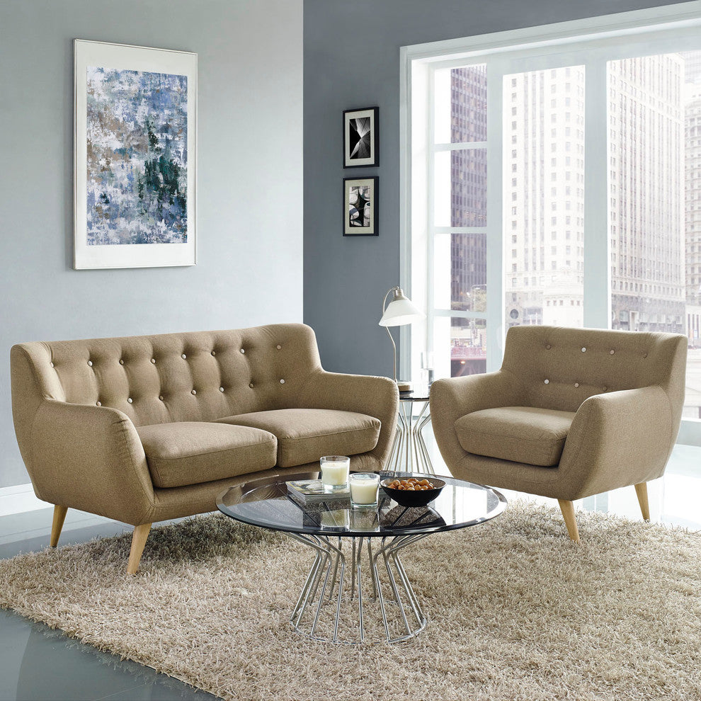 Modern Urban Contemporary Living Room 2-Piece Set, Brown Fabric