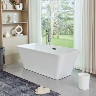 67" Acrylic Freestanding Soaking Bathtub, White/Oil Rubbed Bronze