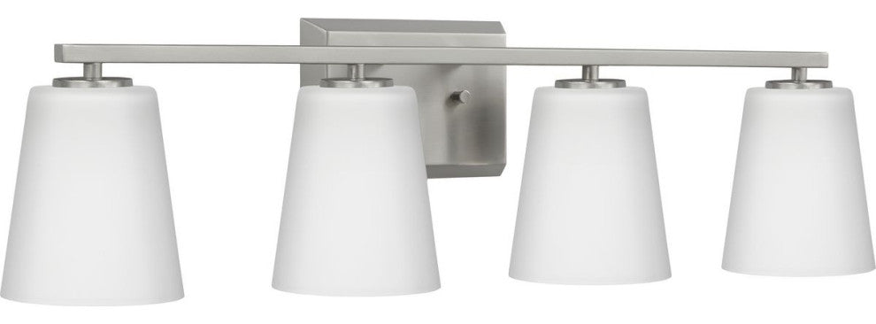 Vertex Collection Four-Light Brushed Nickel Etched White Glass Bath Light