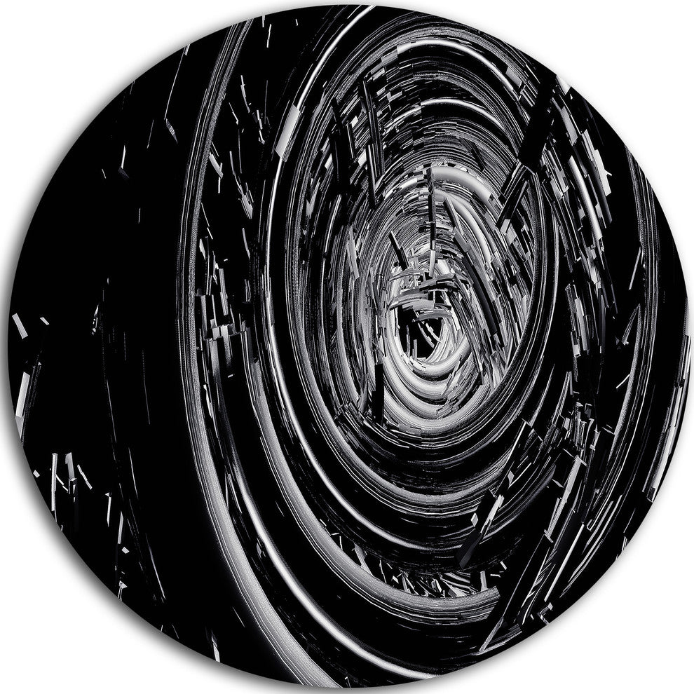 Fractal 3D Black Whirlwind, Abstract Art Round Metal Wall Art, 11"