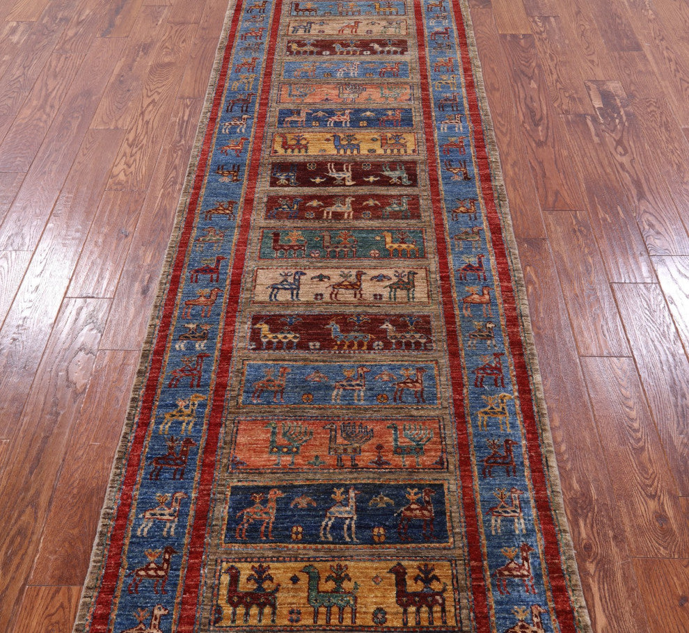 Tribal Persian Gabbeh Hand-Knotted Wool Runner Rug 3' 1" X 9' 7" Q9958