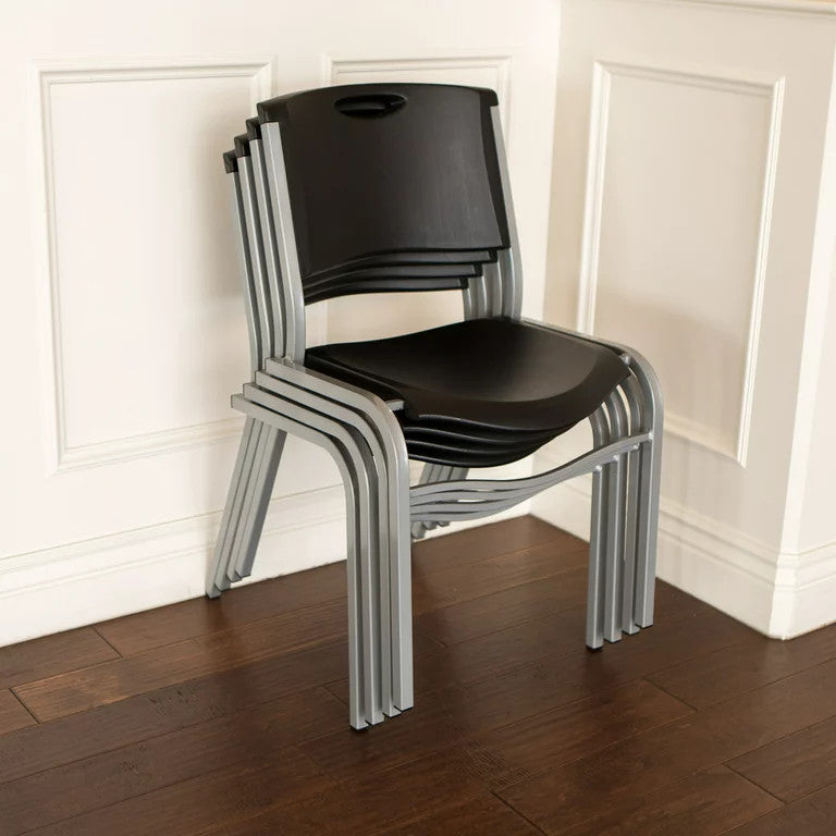4 Pack Stacking Chair, Multipurpose Design With Black Polyethylene Seat & Back