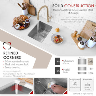 STYLISH 16"L x 18"W Undermount Bar Sink Single Bowl with Grid and Strainer