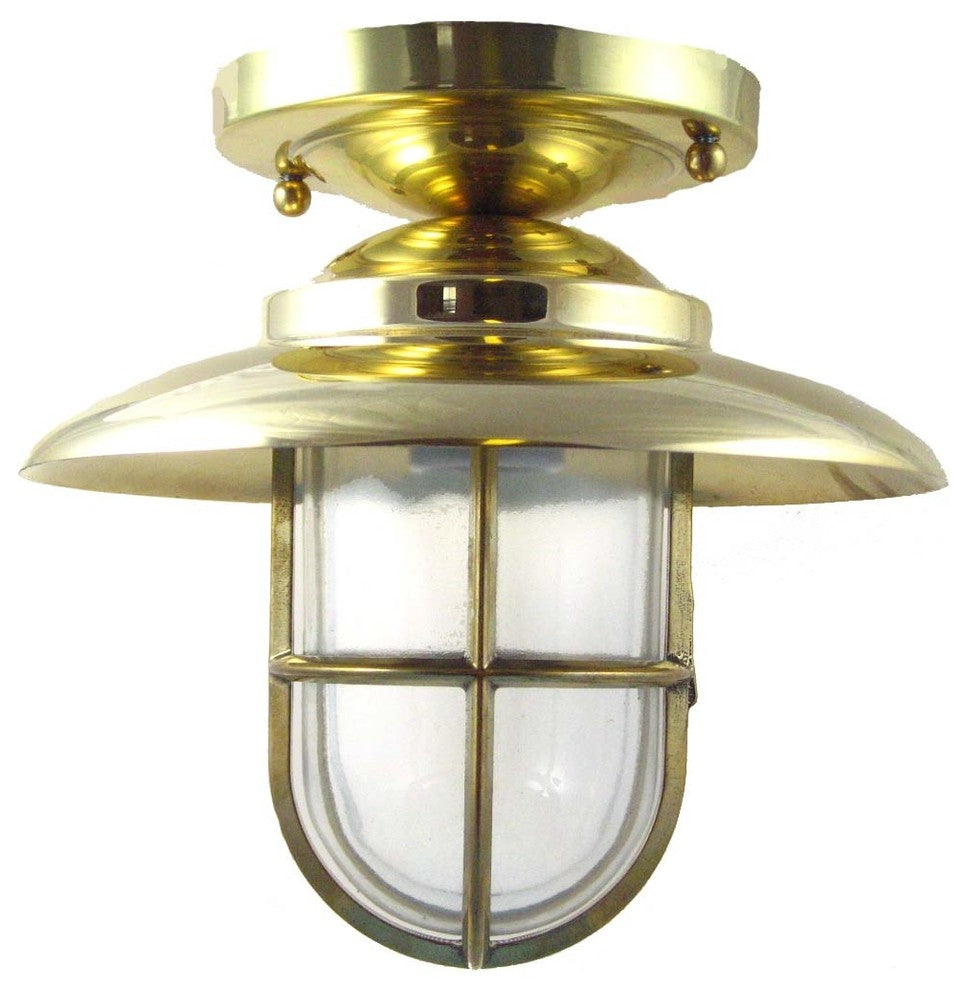 Nautical Flush Ceiling Light Solid Brass Interior/Exterior, Unlacquered Brass