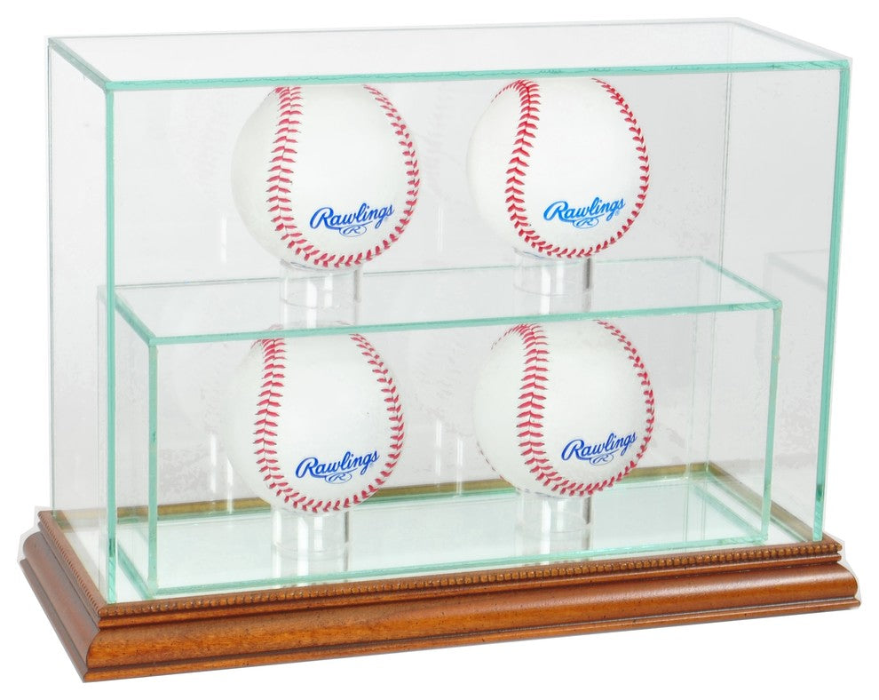 4 Upright Baseball Display Case, Walnut