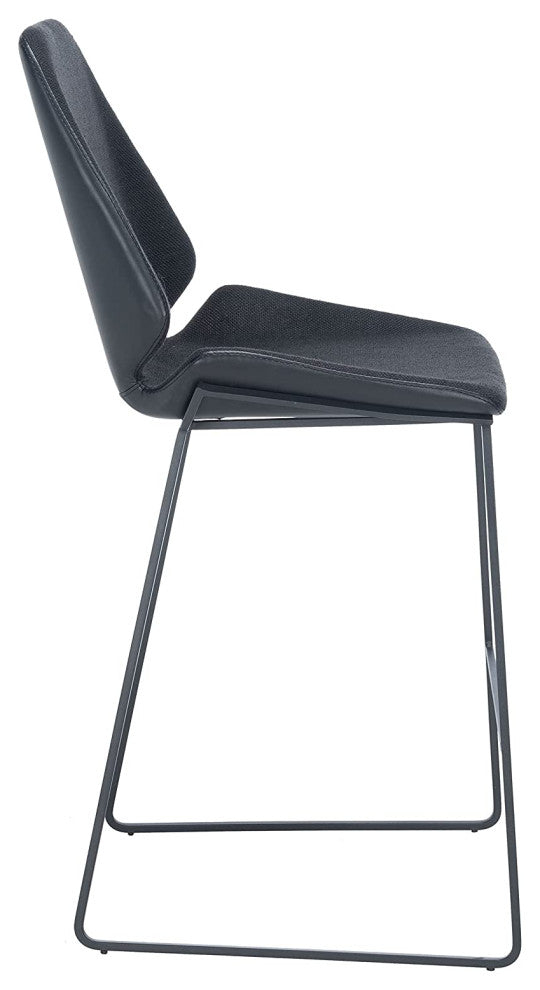 Contemporary Counter Stool, Open Metal Frame With Unique Shaped Seat, Black