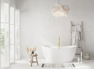 Igor 59" Soaking Bathtub, Glossy White With Brushed Gold Trim