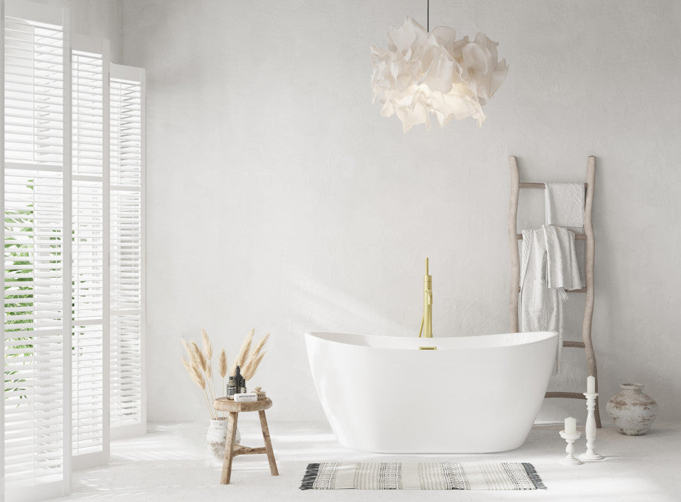 Igor 59" Soaking Bathtub, Glossy White With Brushed Gold Trim