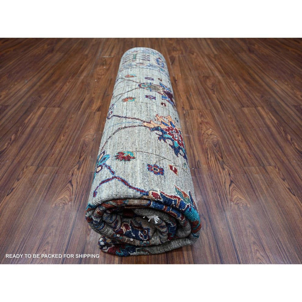 Carbon Gray Hand Knotted Sultani Pomegranate Design Wool Oriental Rug 7'9"x9'6"
