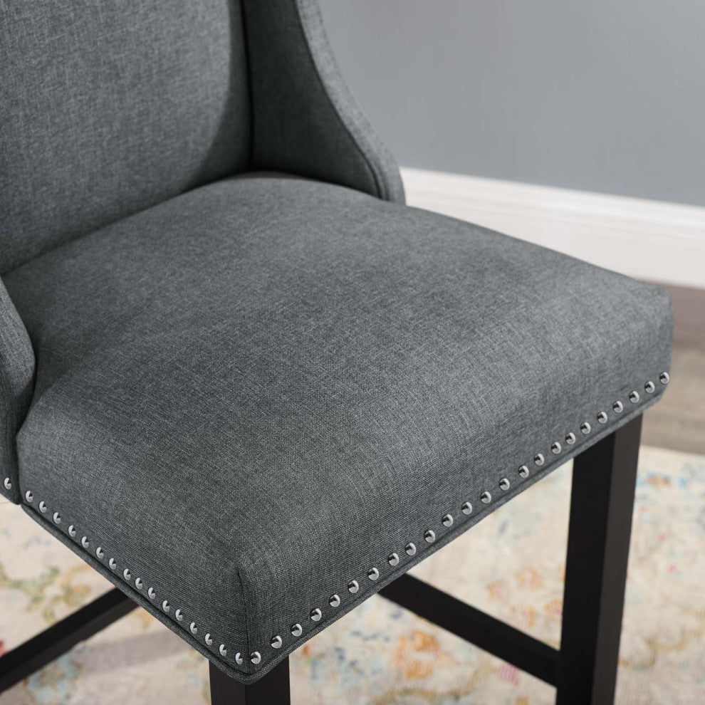 Counter Stool Chair, Fabric, Wood, Gray, Modern, Bar Cafe Bistro Restaurant