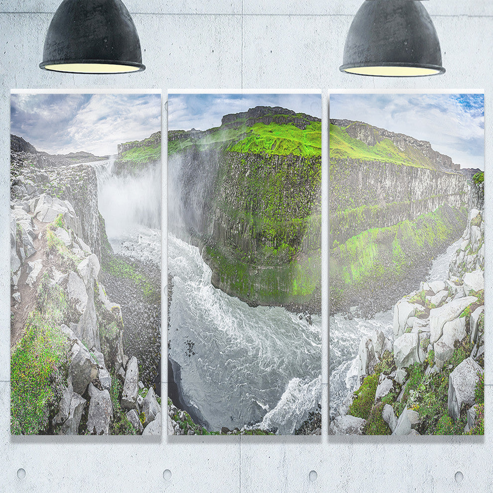 "Green Mountains With Waterfall" Metal Wall Art, 3 Panels, 36"x28"