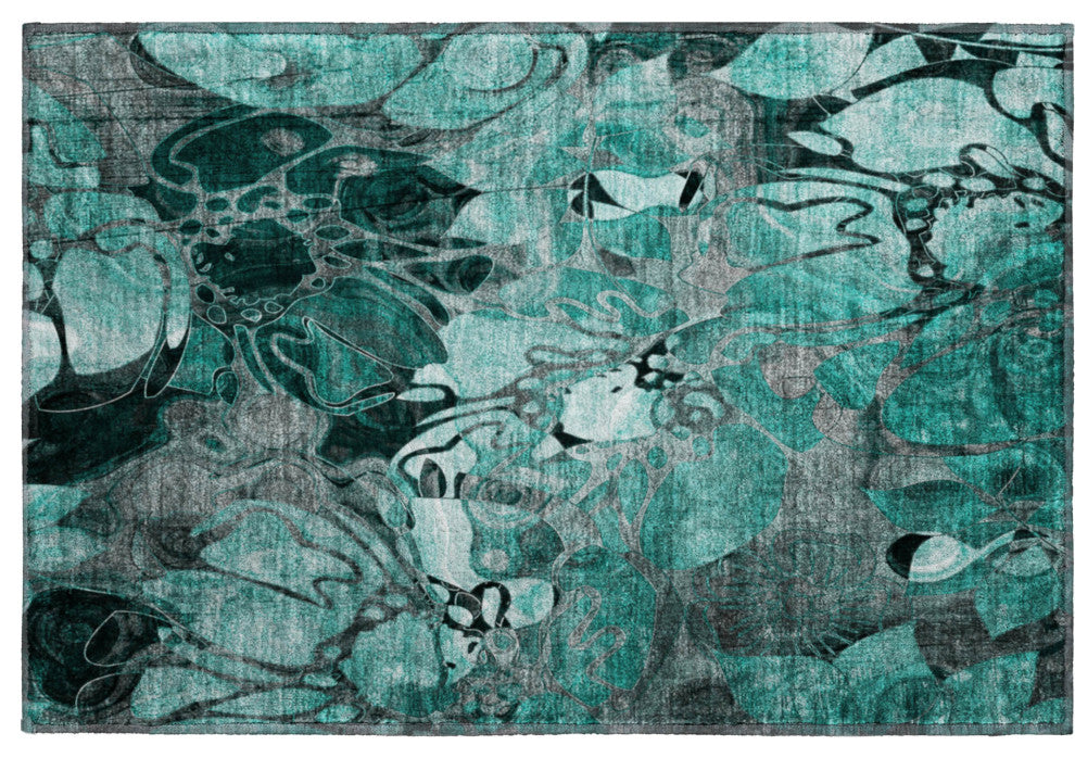 Premium Machine Washable Mayfield AMF558 Teal 1'8" x 2'6" Rug
